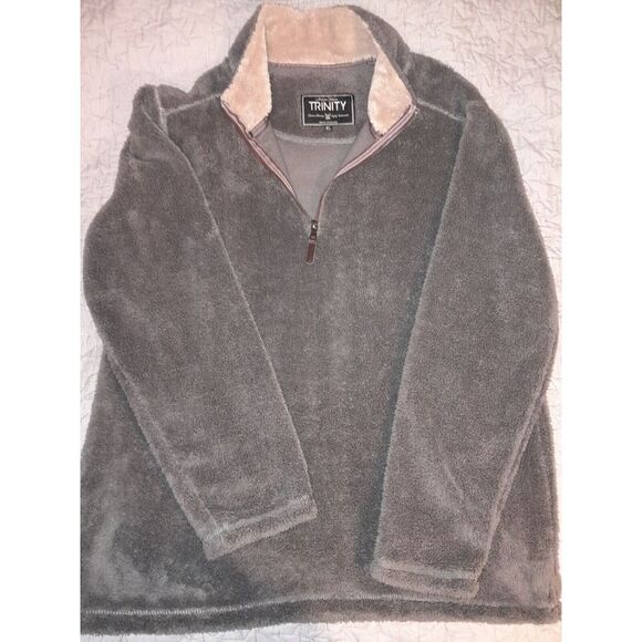 Trinity Mens Plush Fleece XL Pullover Dark Gray 1/4 Zip Long Sleeve Mock Neck - Picture 2 of 7